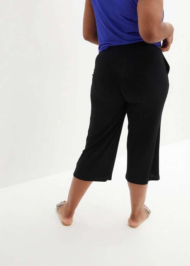 Pantalon en jersey côtelé à taille élastiquée, Couleur: noir