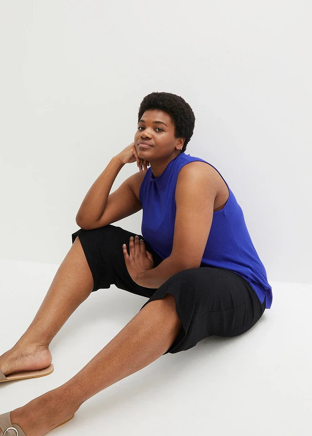 Pantalon en jersey côtelé à taille élastiquée, Couleur: noir