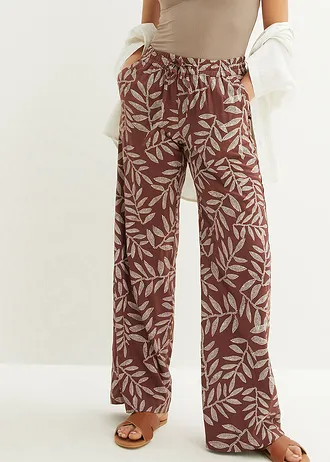 Pantalon palazzo en viscose • acajou foncé/blanc imprimé • Boutique bonprix