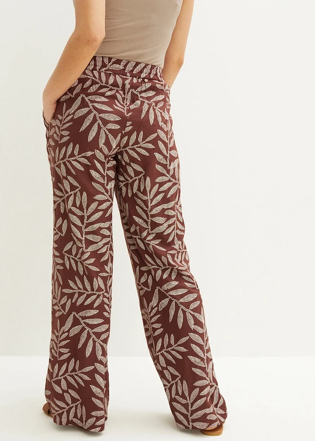 Pantalon palazzo en viscose, Couleur: acajou foncé/blanc imprimé
