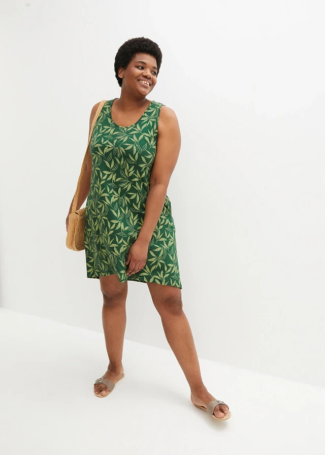Robe débardeur en coton, Couleur: vert foncé/vert céleri imprimé