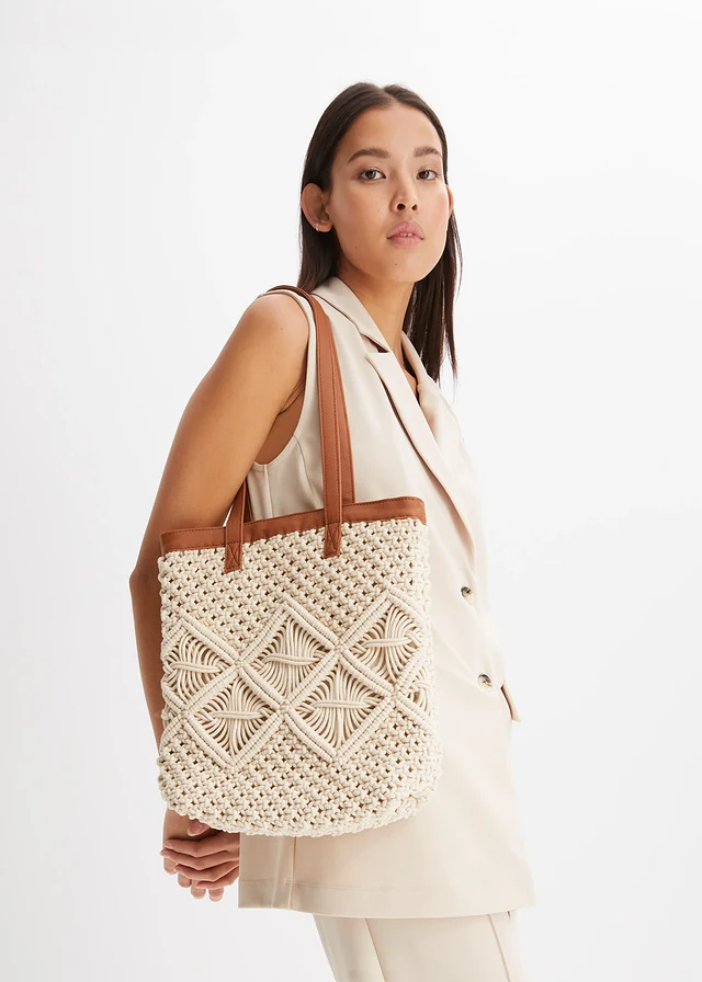 Macramé shopper, Kleur: ecru