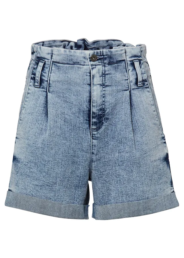 Short en jean paper bag, Couleur: bleu denim