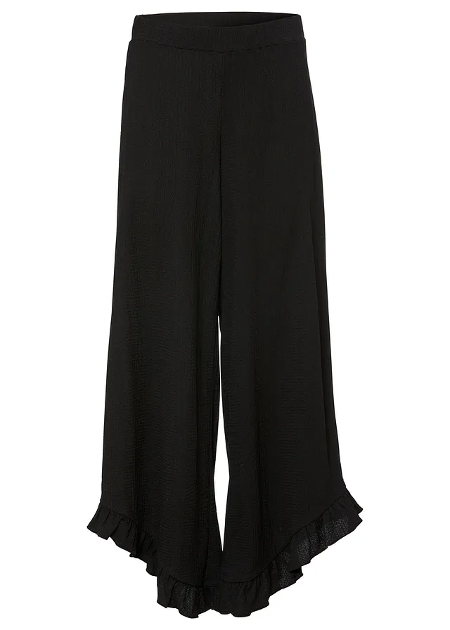 Pantaloni cu elastic în talie, din crep texturat