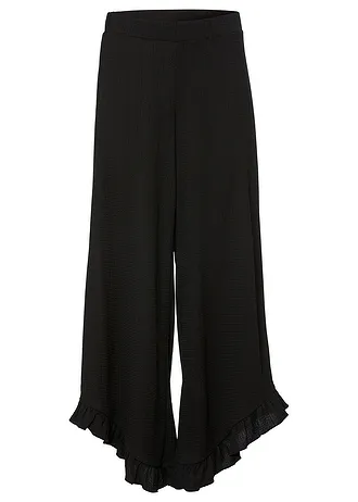 Pantalon en crêpe texturé, taille élastiquée • noir • Boutique bonprix