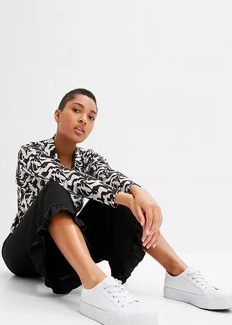 Pantalon en crêpe texturé, taille élastiquée • noir • Boutique bonprix