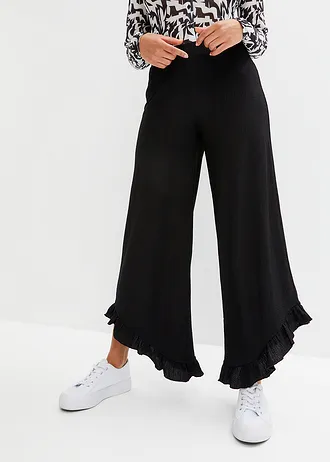 Pantalon en crêpe texturé, taille élastiquée • noir • Boutique bonprix
