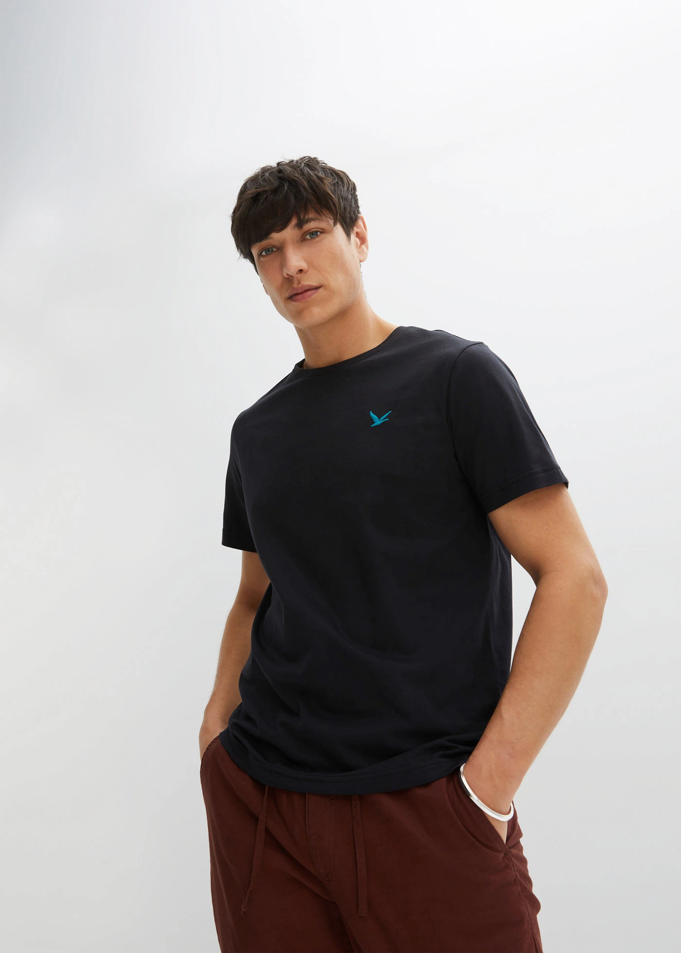 Tricou (set/3 buc.) • alb+negru+turcoaz-cobalt • magazin bonprix