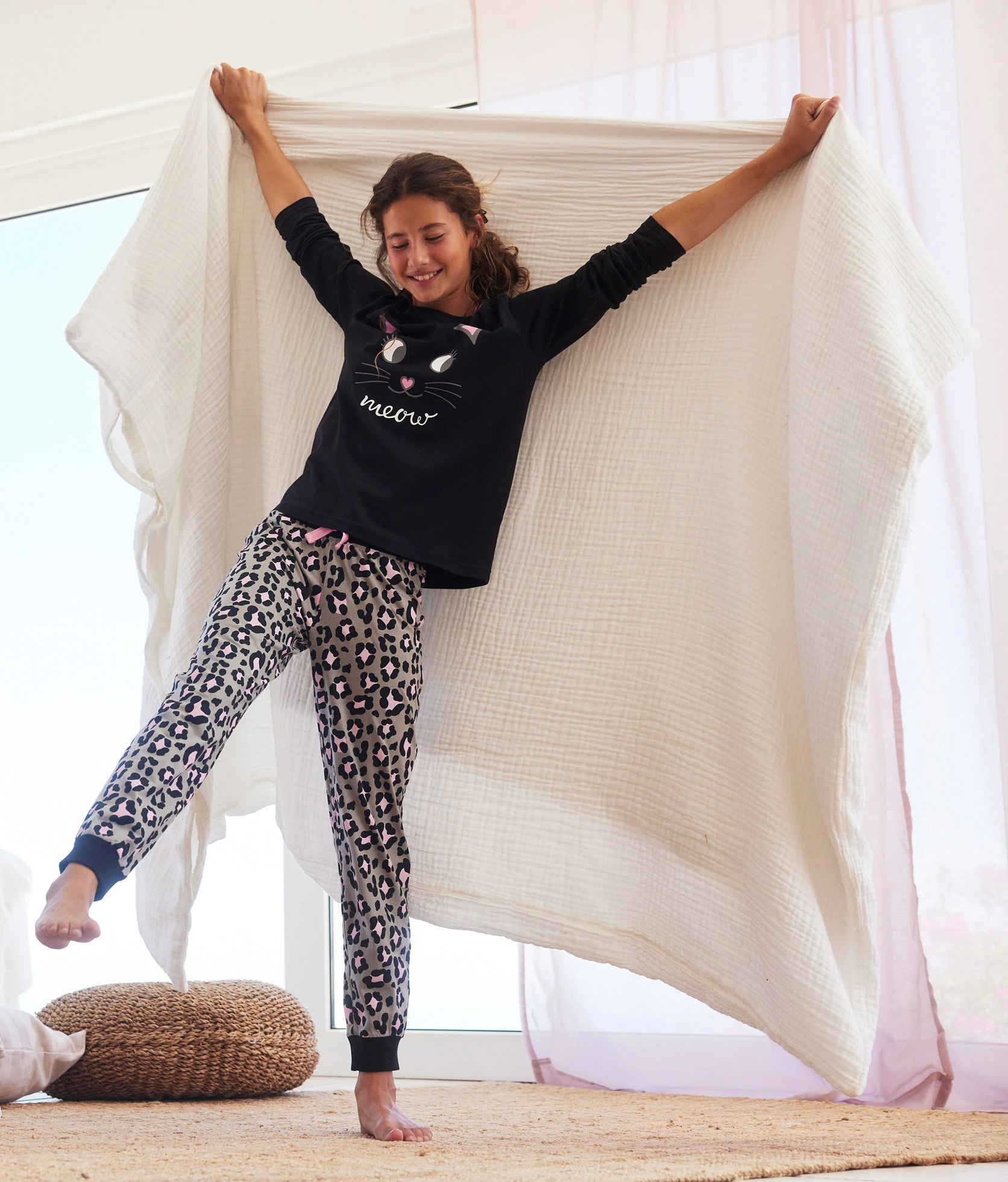 Pyjama van katoen  (2-dlg. set) • grijs-roze met print • bonprix online shop