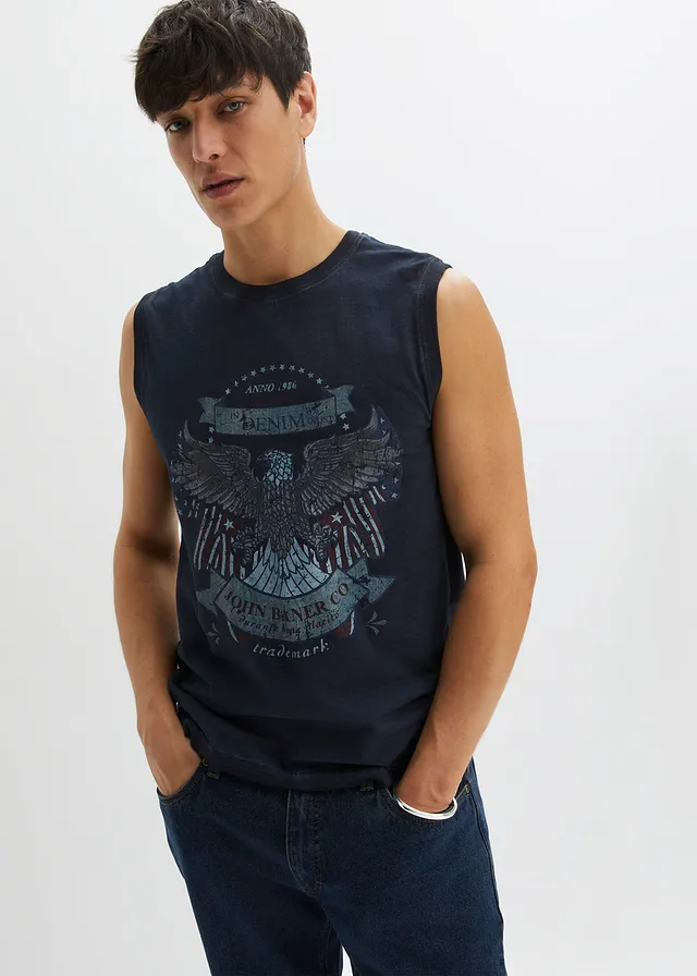 Muscle shirt in washed out look • donkerblauw • bonprix online shop