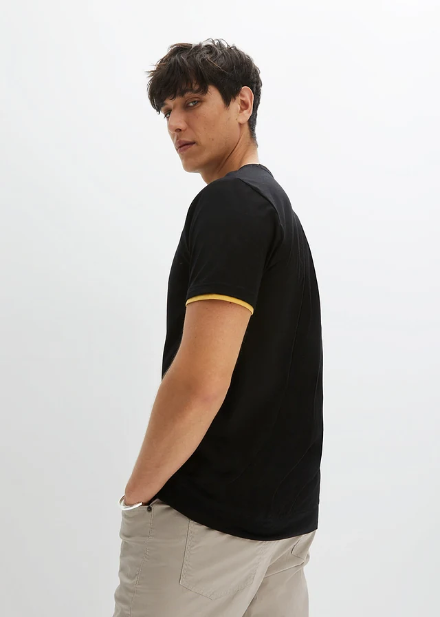 T-shirt (set van 2), Kleur: zwart+grijsgroen