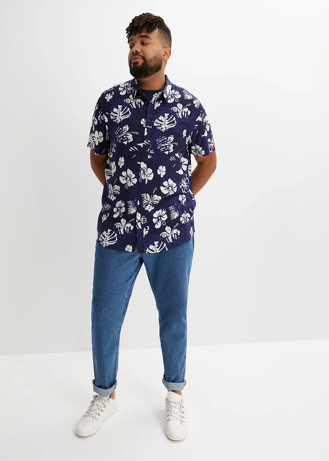 Chemise manches courtes en viscose, Couleur: bleu foncé floral