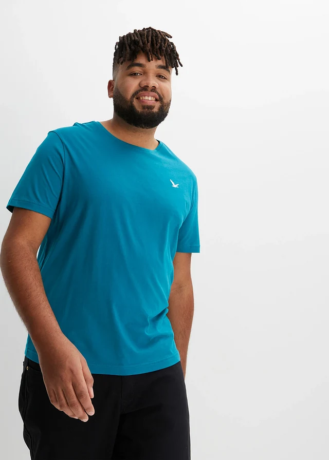 Lot de 3 T-shirts, Couleur: blanc + noir + turquoise cobalt