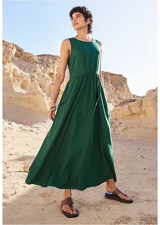 Robe longue en léger mélange de lin et viscose • vert foncé • Boutique bonprix