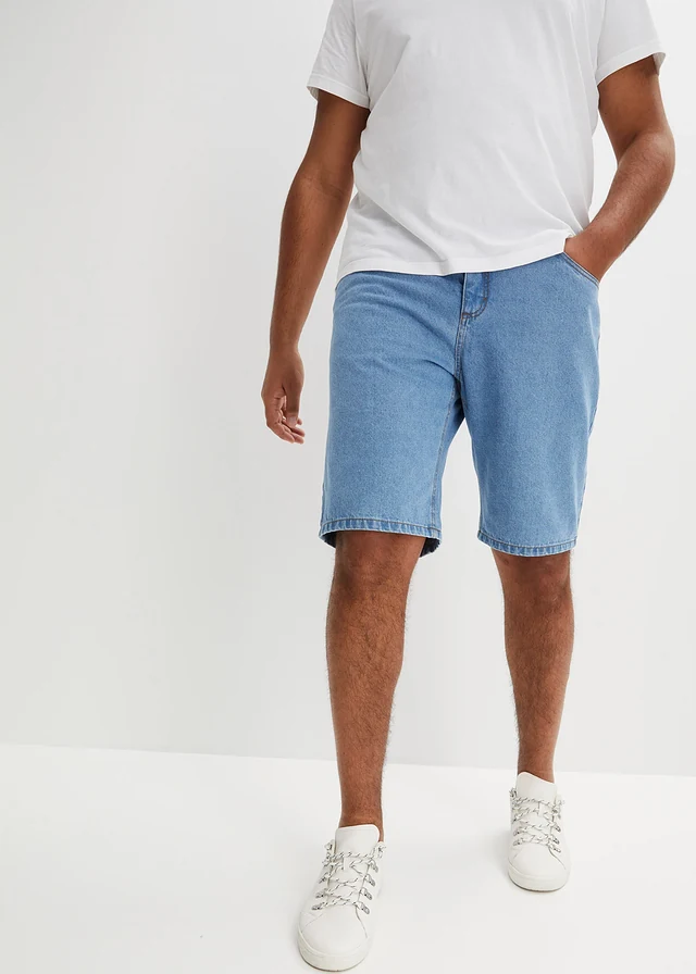 Bermuda classique en jean avec taille élastiquée, Couleur: bleu clair denim