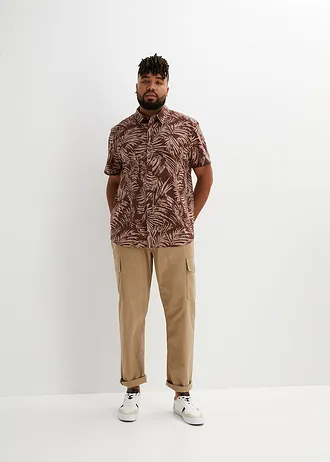 Chemise manches courtes 100% coton, Couleur: acajou foncé imprimé