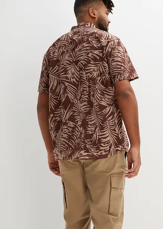 Chemise manches courtes 100% coton, Couleur: acajou foncé imprimé