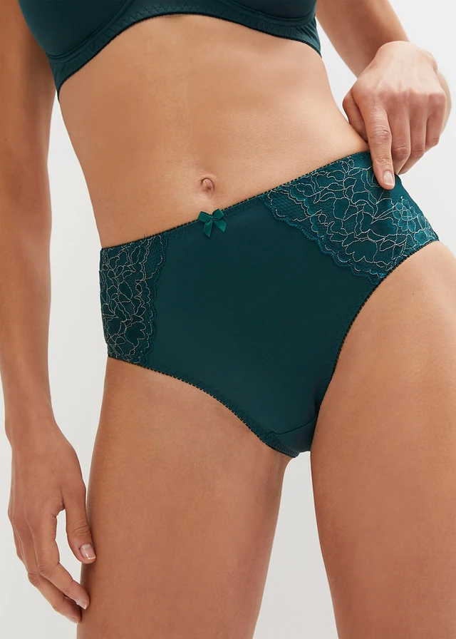 Lot de 2 culottes maxi avec une dentelle délicate, Couleur: vert profond + grès