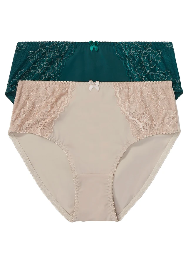 Maxislip met sierlijk kant (set van 2), Kleur: diepgroen+natuursteen