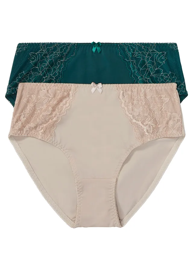 Lot de 2 culottes maxi avec une dentelle délicate, Couleur: vert profond + grès