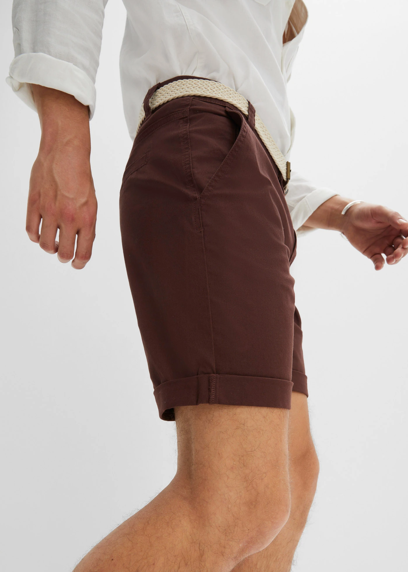 Stretch chino bermuda met riem, regular fit • terrabruin • bonprix online shop