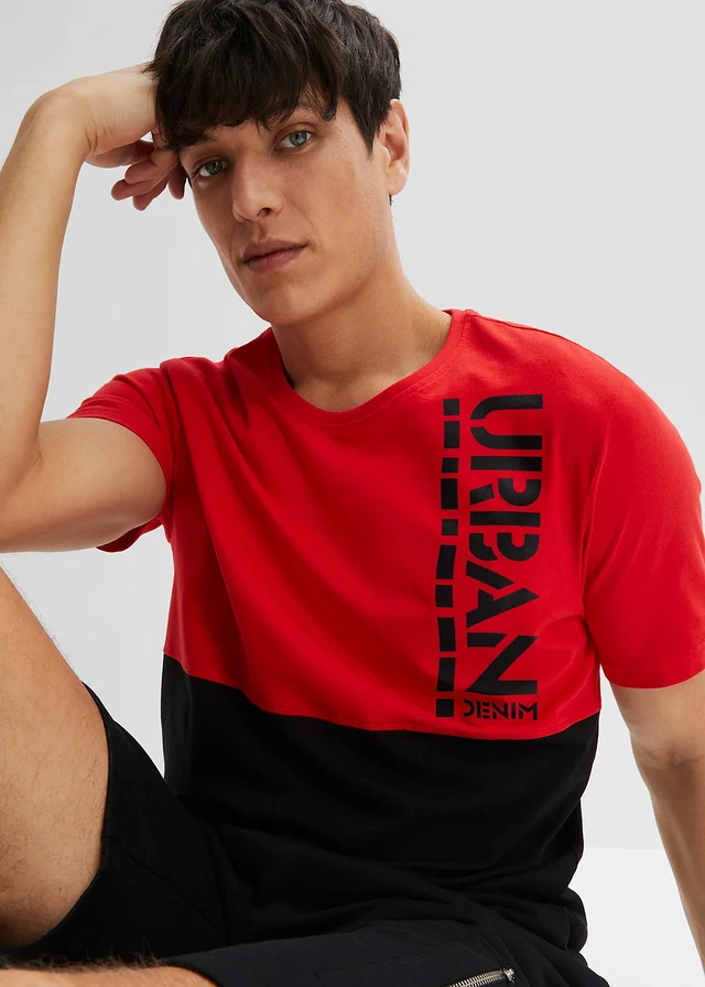 T-shirt • aardbeirood-zwart met print • product-page.page-title-suffix