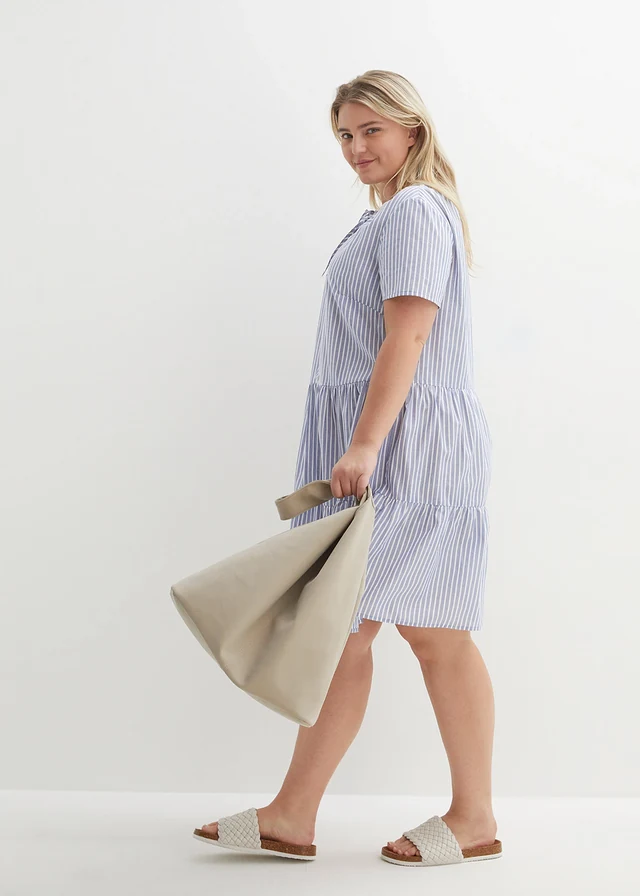 Robe-tunique estivale, 100% coton, Couleur: indigo clair/blanc rayé