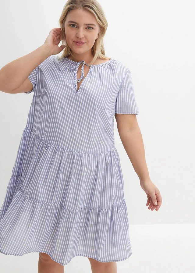 Robe-tunique estivale, 100% coton, Couleur: indigo clair/blanc rayé