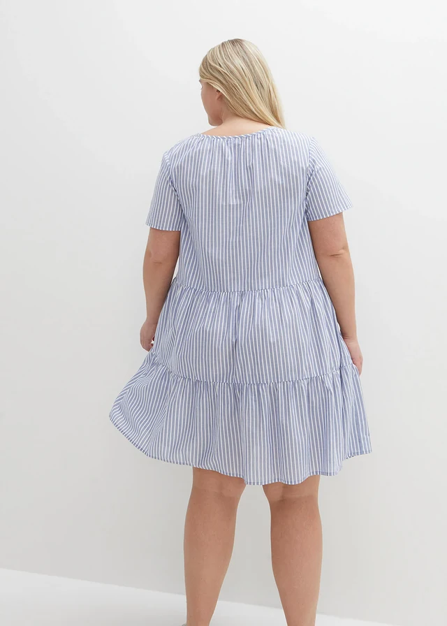Robe-tunique estivale, 100% coton, Couleur: indigo clair/blanc rayé