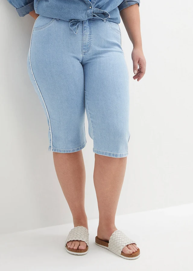 Bermuda slim en jean, taille haute, Couleur: bleu glacier denim used