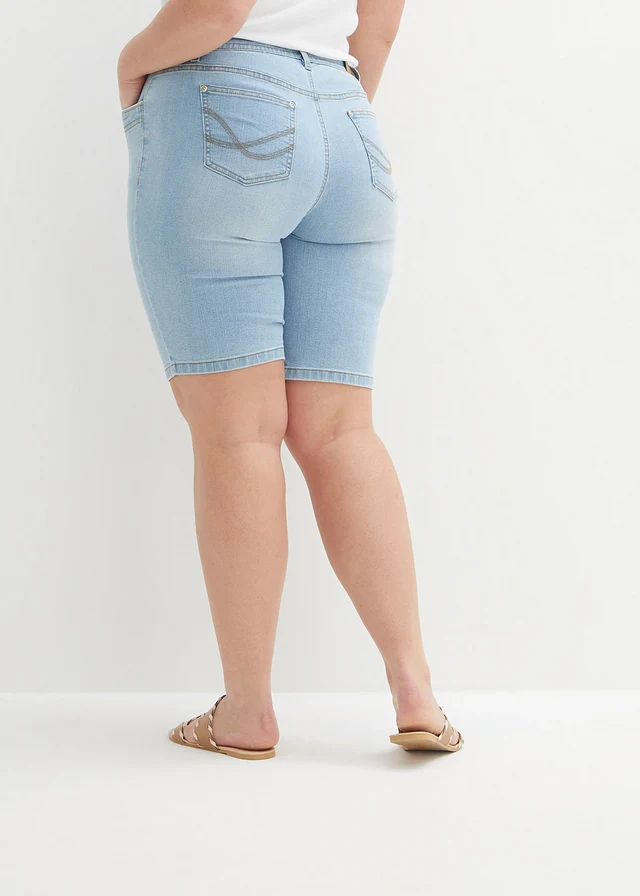 Slim fit jeans bermuda met mid waist, Kleur: ijsblauw denim used