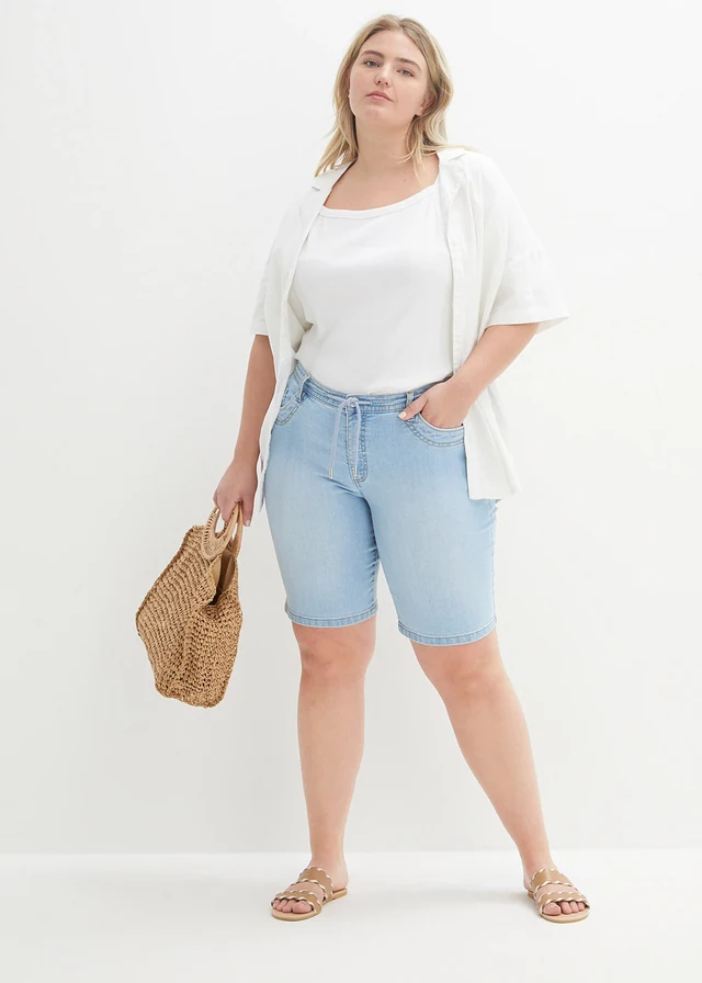 Slim fit jeans bermuda met mid waist, Kleur: ijsblauw denim used