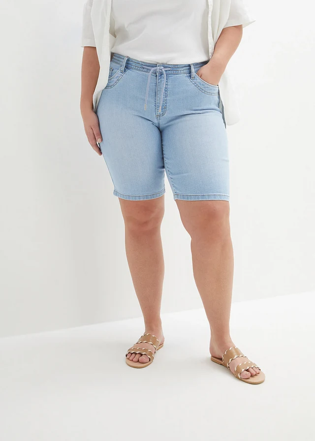 Bermuda slim en jean, taille mi-haute, Couleur: bleu glacier denim used
