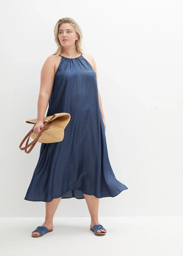 Robe en jean lyocell fluide, Couleur: bleu stone