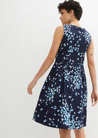 Jurk met permanente plooien en zakken • donkerblauw-wolwit • bonprix online shop