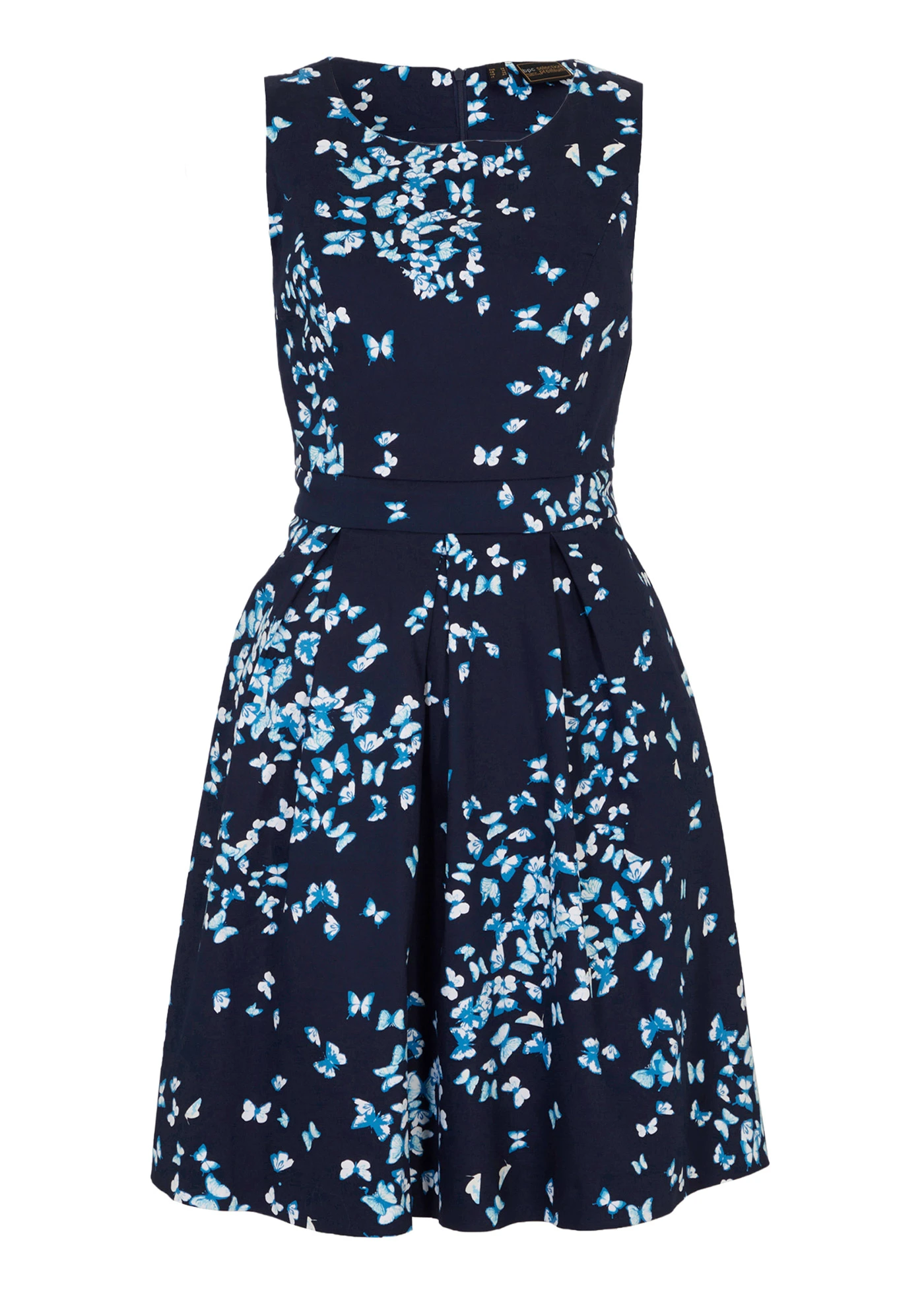 Jurk met permanente plooien en zakken • donkerblauw-wolwit • bonprix online shop