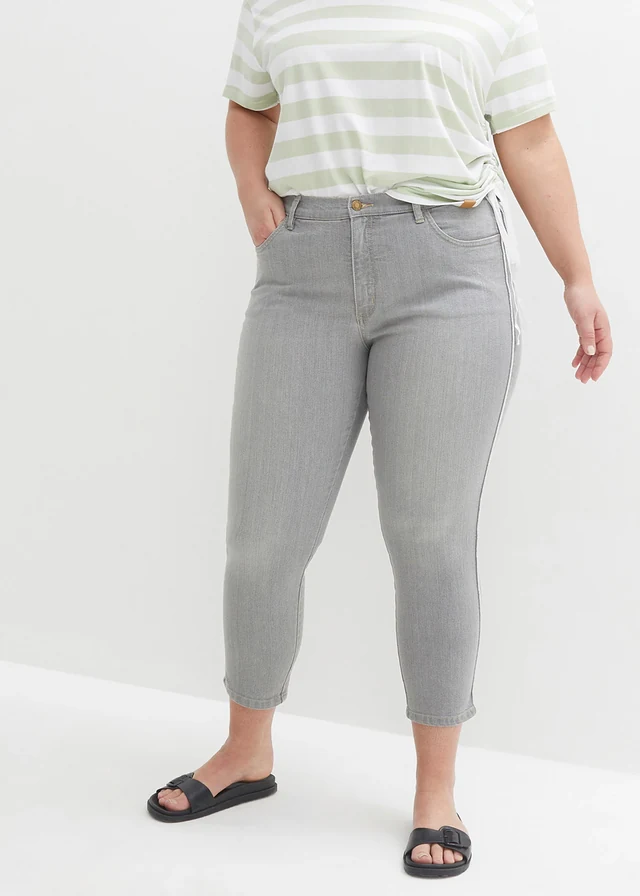 7/8 skinny stretchjeans, high waist, Kleur: light grey denim