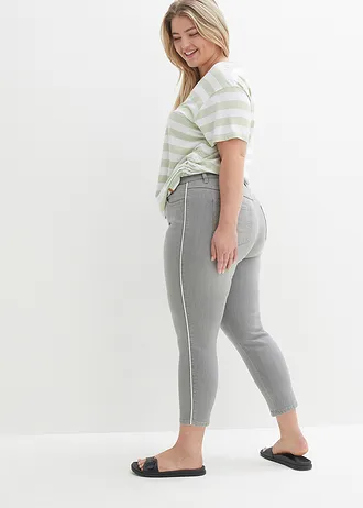 Jean skinny 7/8 taille mi-haute, extensible, Couleur: gris clair denim