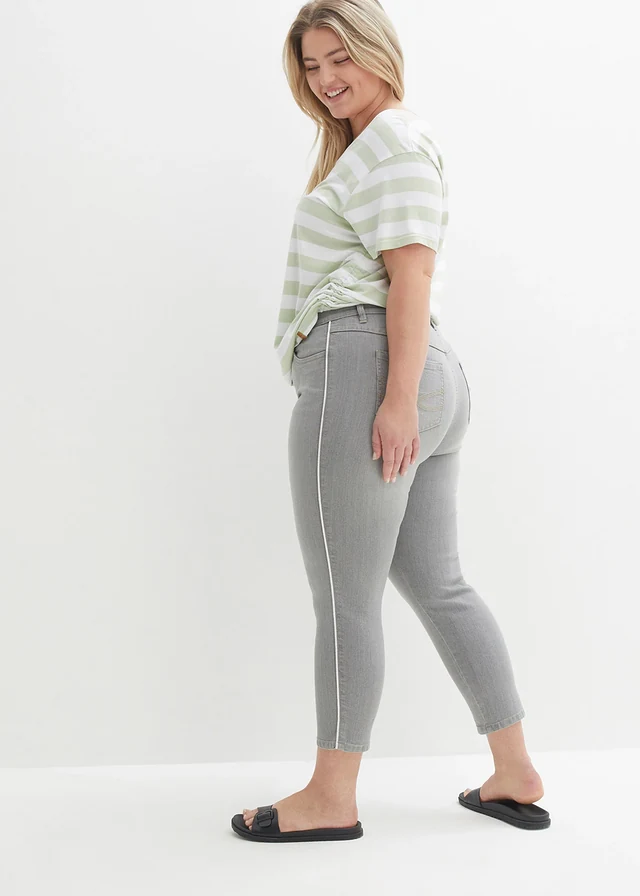 Jean skinny 7/8 taille mi-haute, extensible, Couleur: gris clair denim