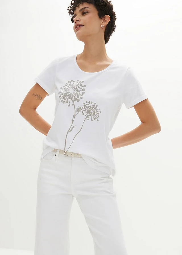 T-shirt, Couleur: blanc/argenté mat imprimé