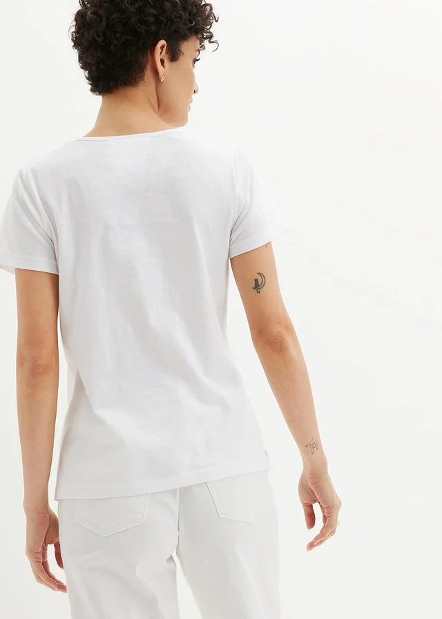 T-shirt, Couleur: blanc/argenté mat imprimé