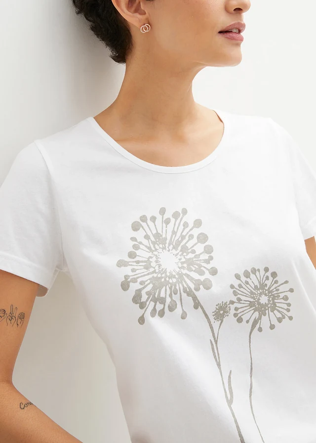 T-shirt • wit-mat zilver met print • product-page.page-title-suffix
