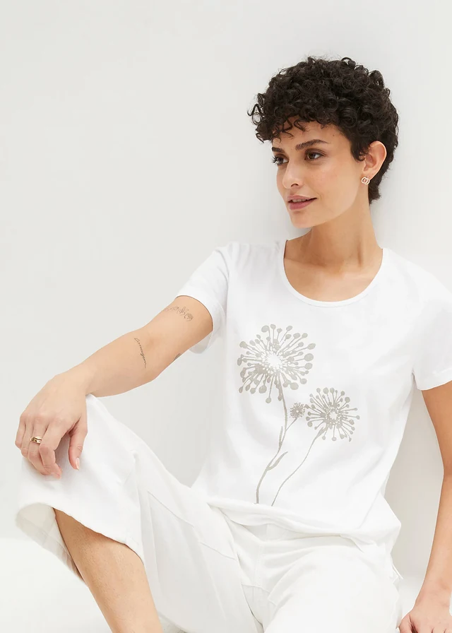 T-shirt • wit-mat zilver met print • product-page.page-title-suffix
