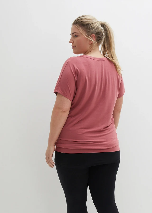T-shirt loose de sport, large base élastiquée, Couleur: vieux rose imprimé
