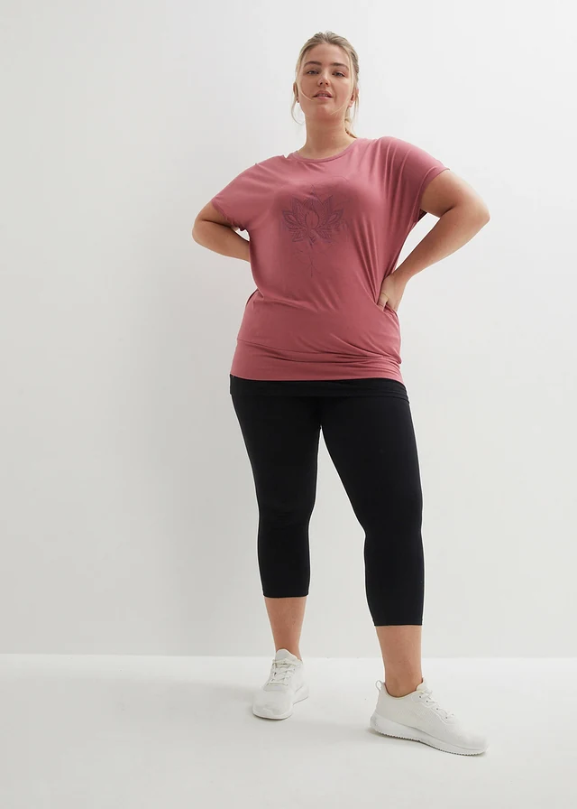 T-shirt loose de sport, large base élastiquée, Couleur: vieux rose imprimé