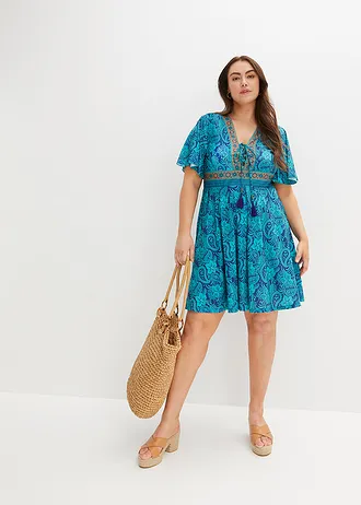 Jersey jurk, Kleur: turkoois paisley