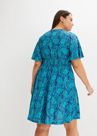 Jersey jurk, Kleur: turkoois paisley