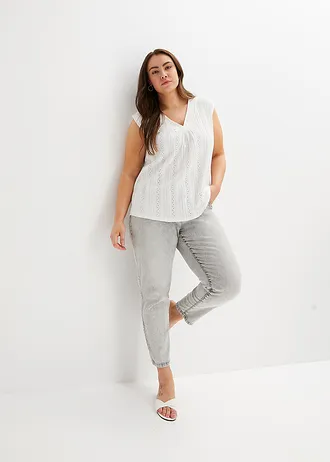 Top s dírkovanou výšivkou, barva: bílá