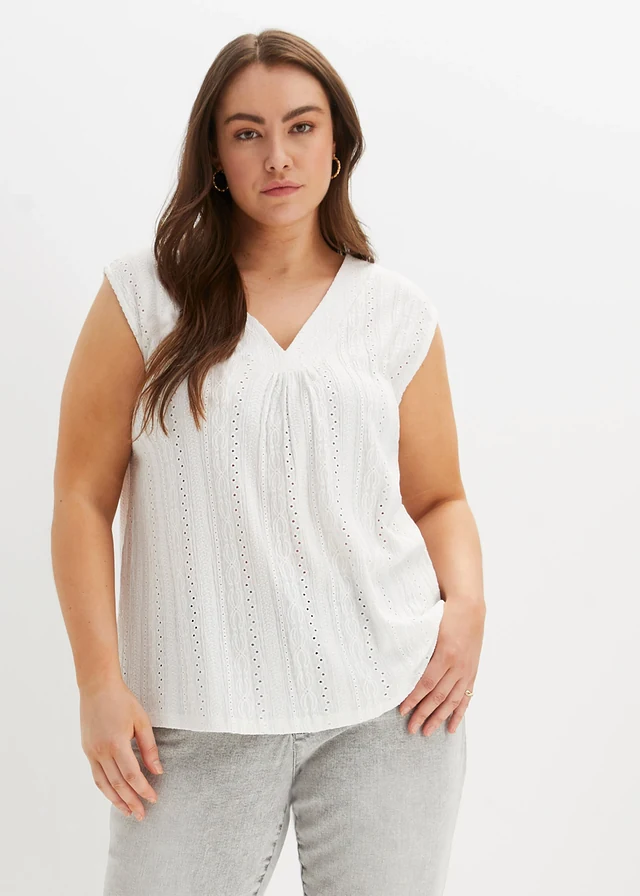 Top en broderie anglaise, Couleur: blanc