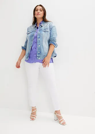 Džínová bunda se štrasovou aplikací, barva: modrý denim